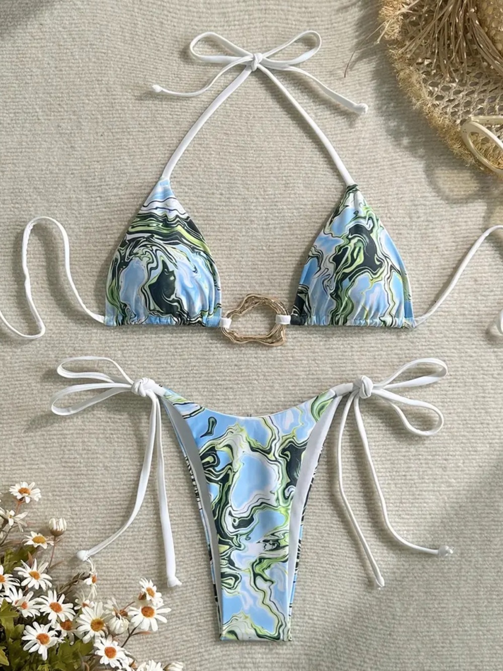 Blue & Green, Marble Abstract, Bikini Set